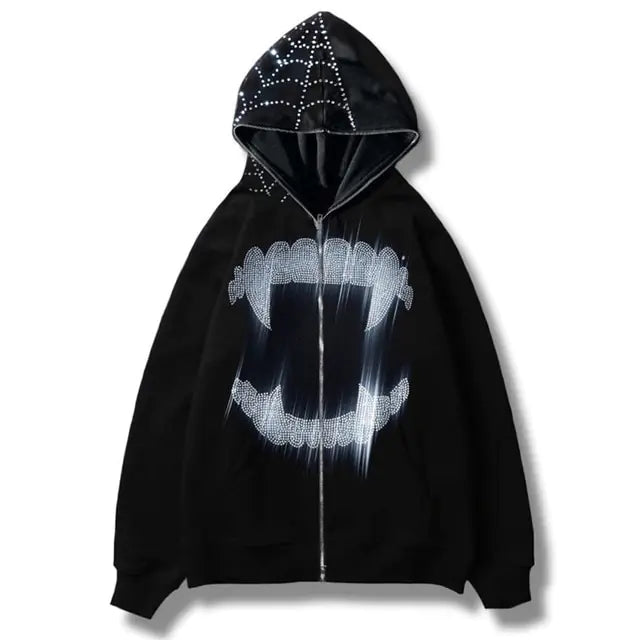 Rhinestone Zip Up Hoodie